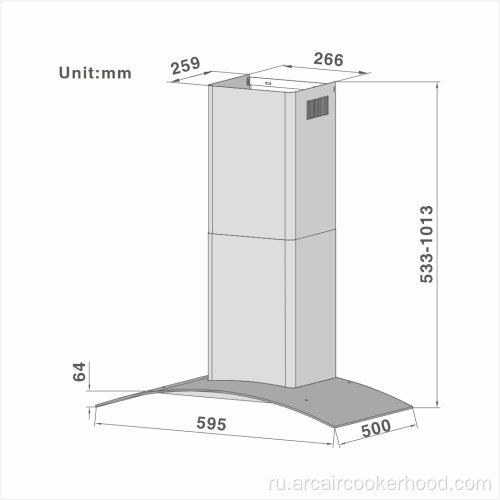 Изогнутая стеклянная плита капюшон 506C 60/70см